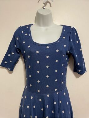 Navy Blue Polka Dot Scoop Neck Midi Dress